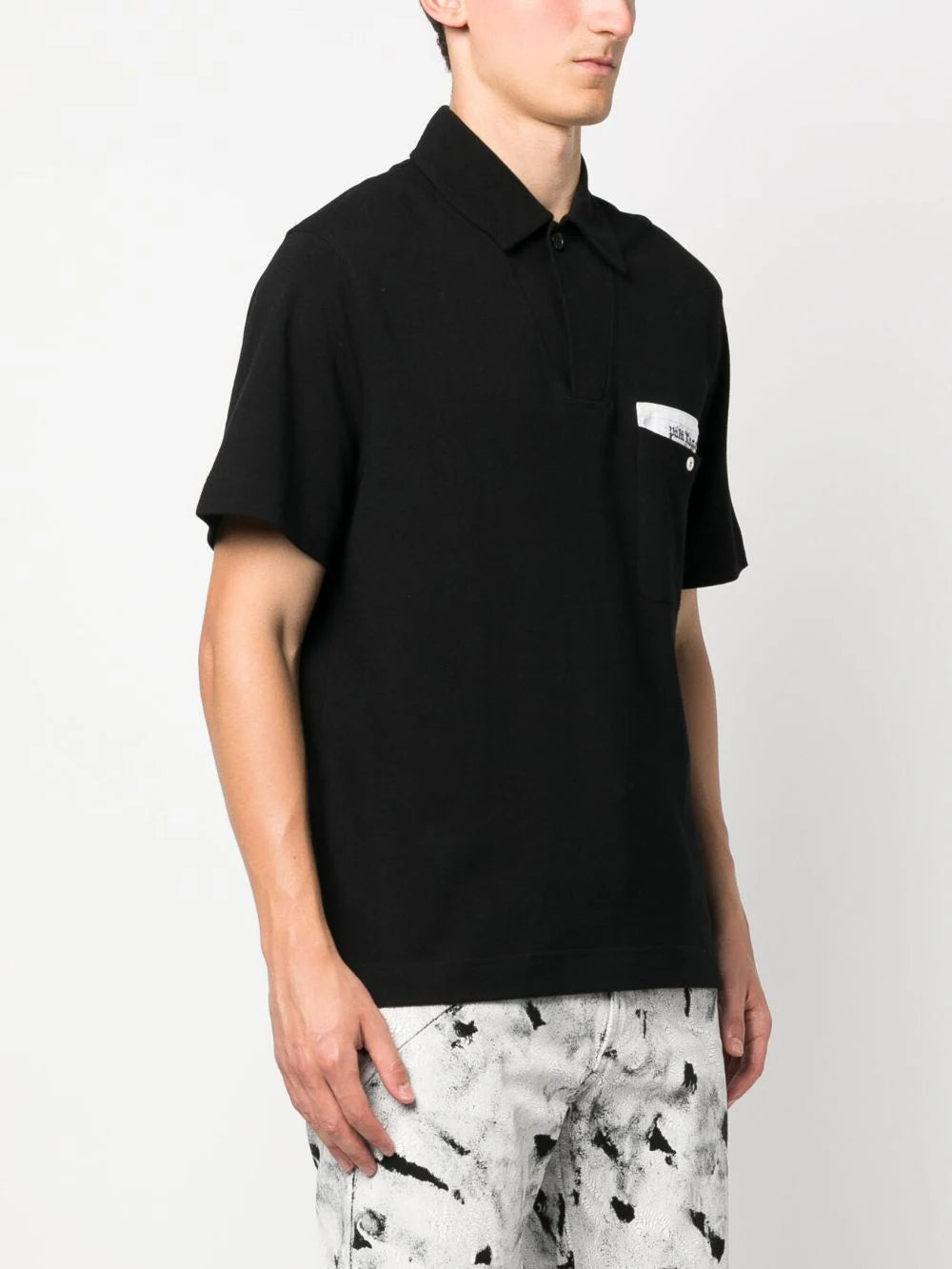 PALM ANGELS MEN Sartorial Tape Button Polo Shirt Black - MAISONDEFASHION.COM