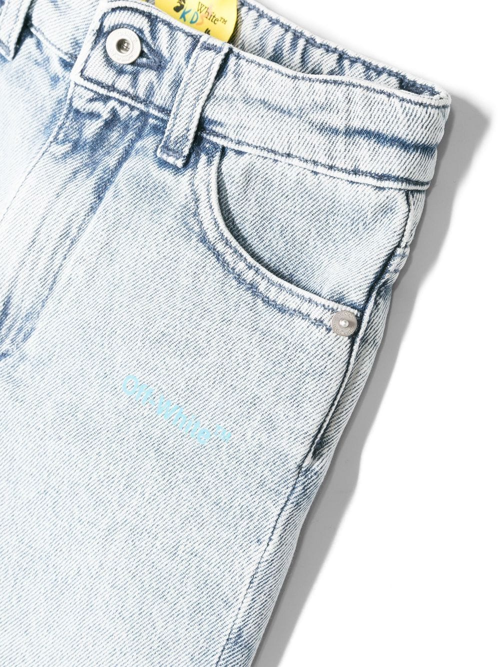 OFF-WHITE KIDS Helvetica Diag Denim Short Bleach Blue - MAISONDEFASHION.COM