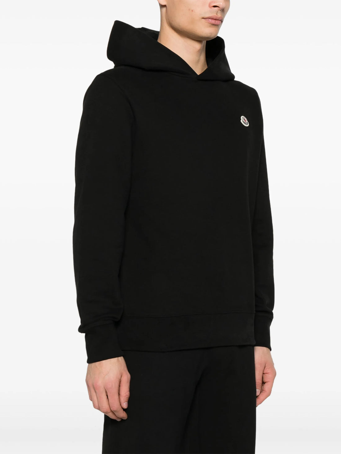 MONCLER Logo Patch Long Sleeved Hoodie Black - MAISONDEFASHION.COM