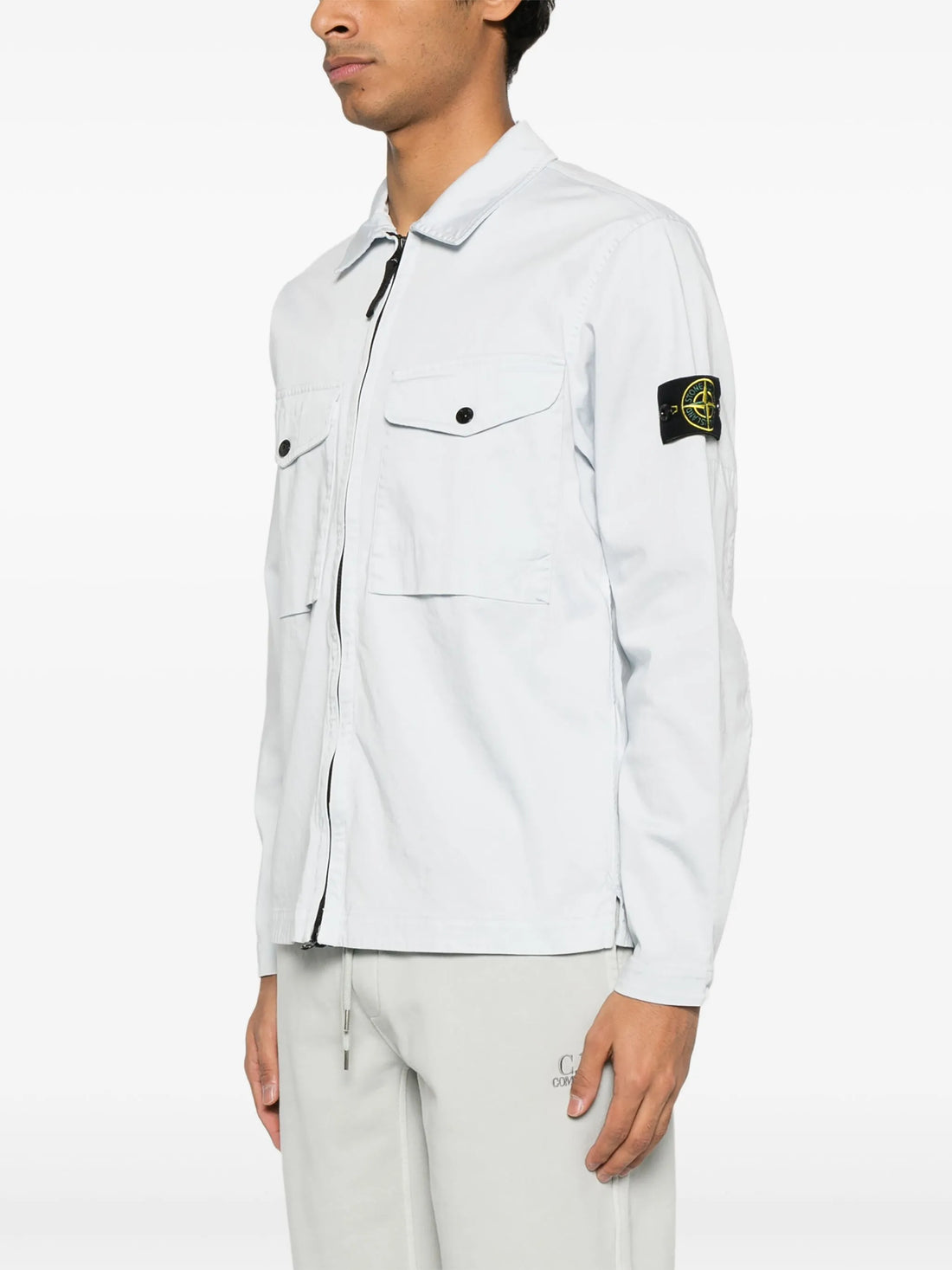 STONE ISLAND Compass-Badge Zipped Overshirt Light Blue