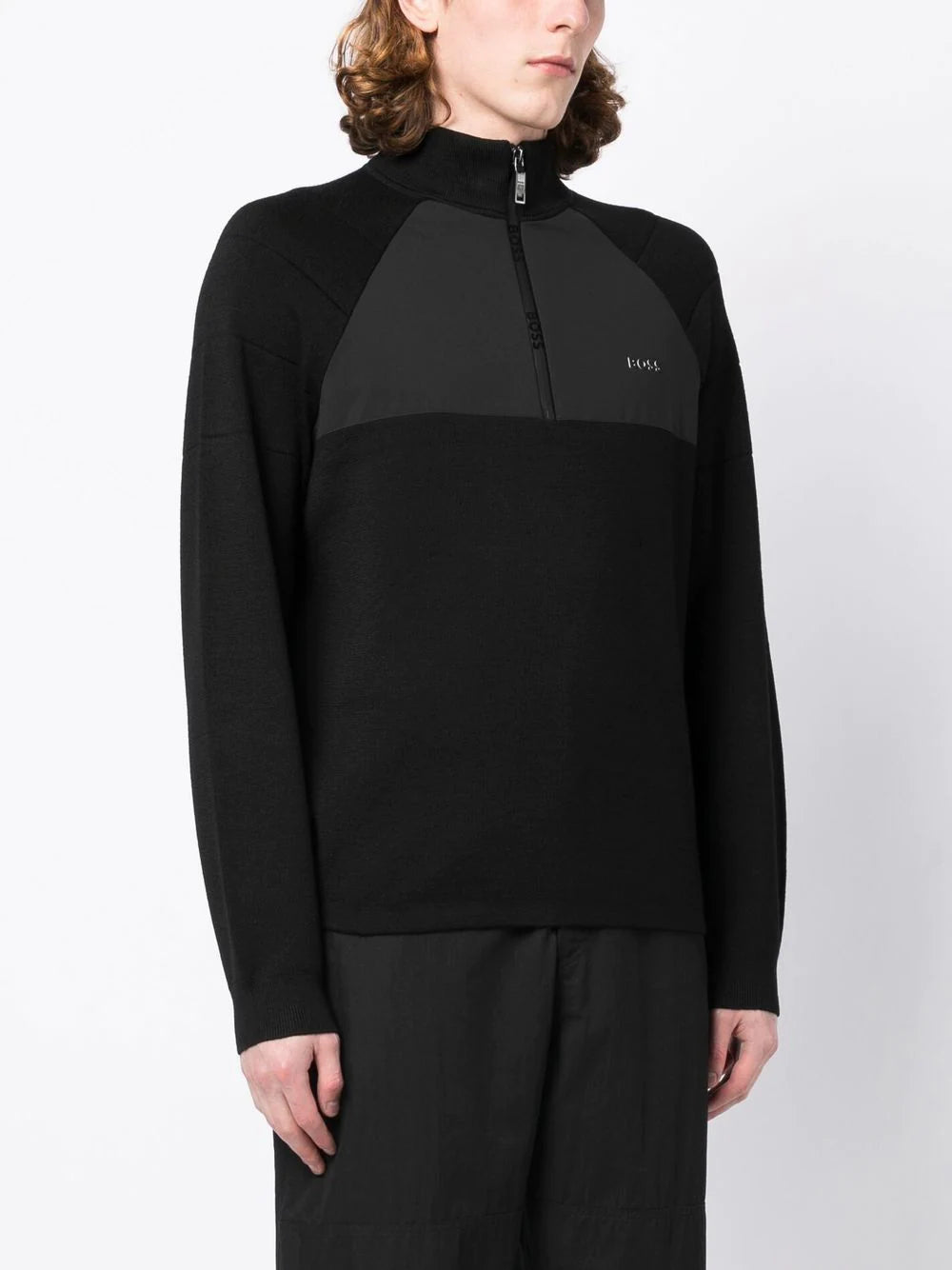 BOSS Zamio Half Zip Sweater Black - MAISONDEFASHION.COM