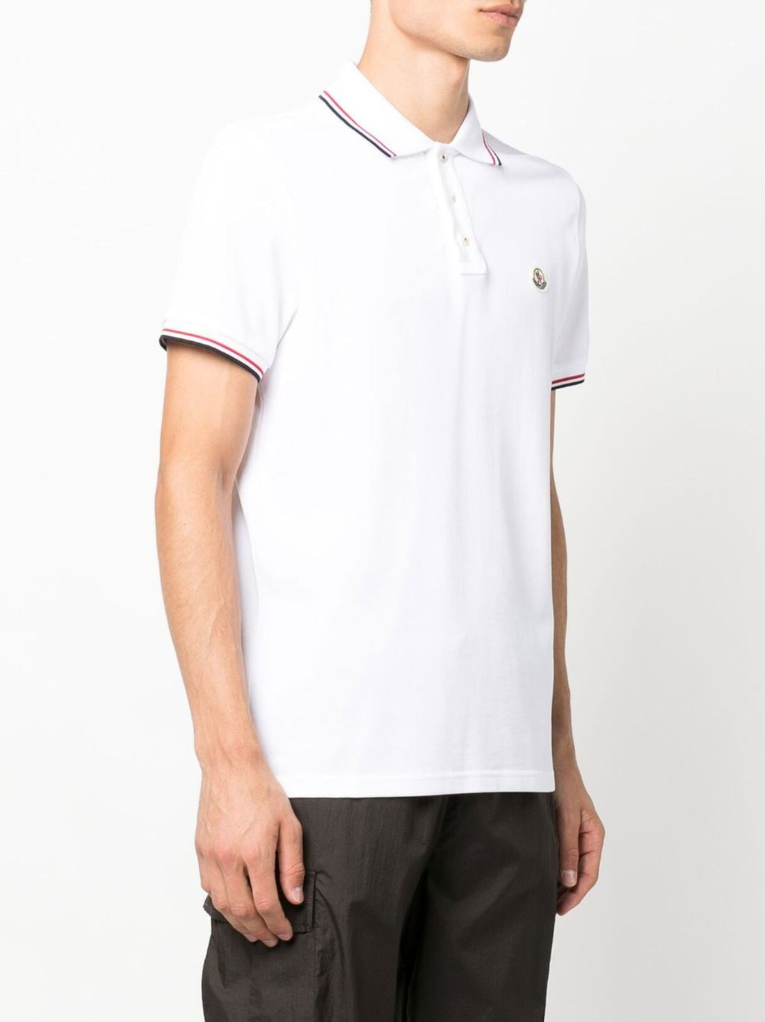 MONCLER Logo Patch Short Sleeve Cotton Polo Shirt White