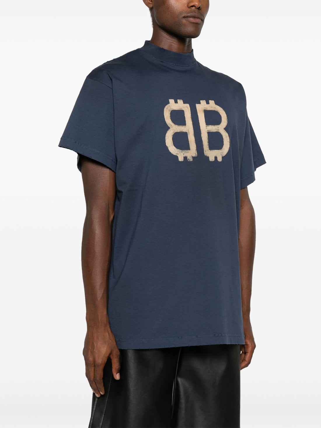 BALENCIAGA Crypto-Print Cotton T-Shirt Navy