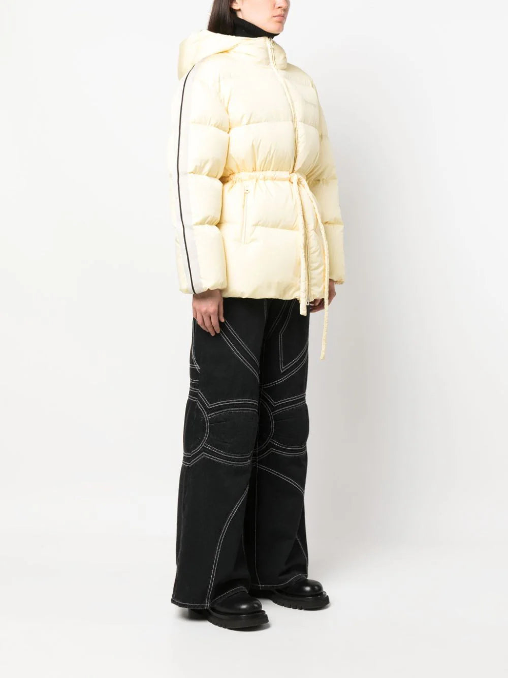 PALM ANGELS WOMEN Waist Belt Down Jacket Butter/Off White - MAISONDEFASHION.COM