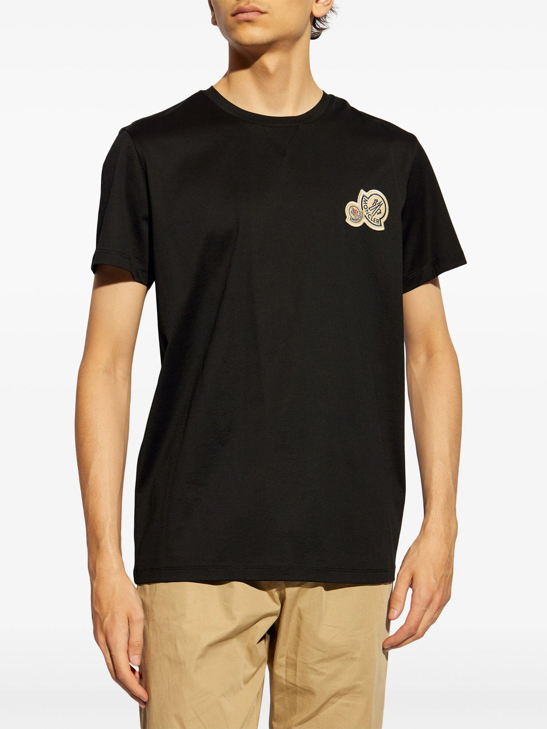 MONCLER Double Logo Patch Cotton T-Shirt Black