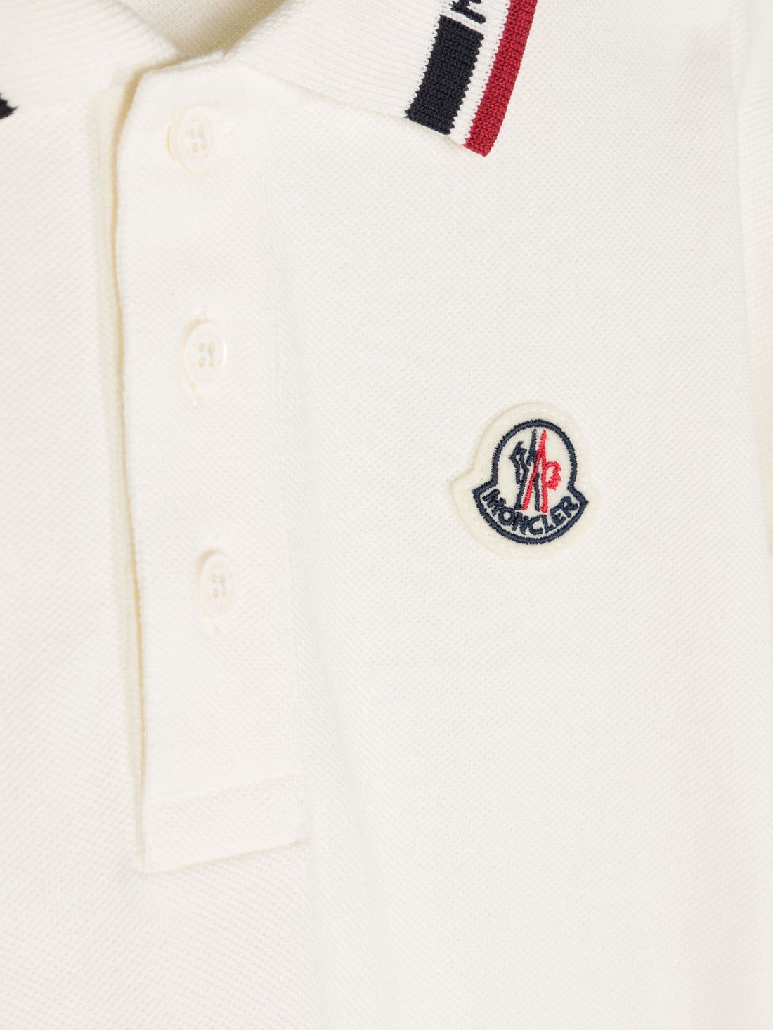 MONCLER KIDS Boys Logo Appliqué Tricolour Trim Polo Shirt White