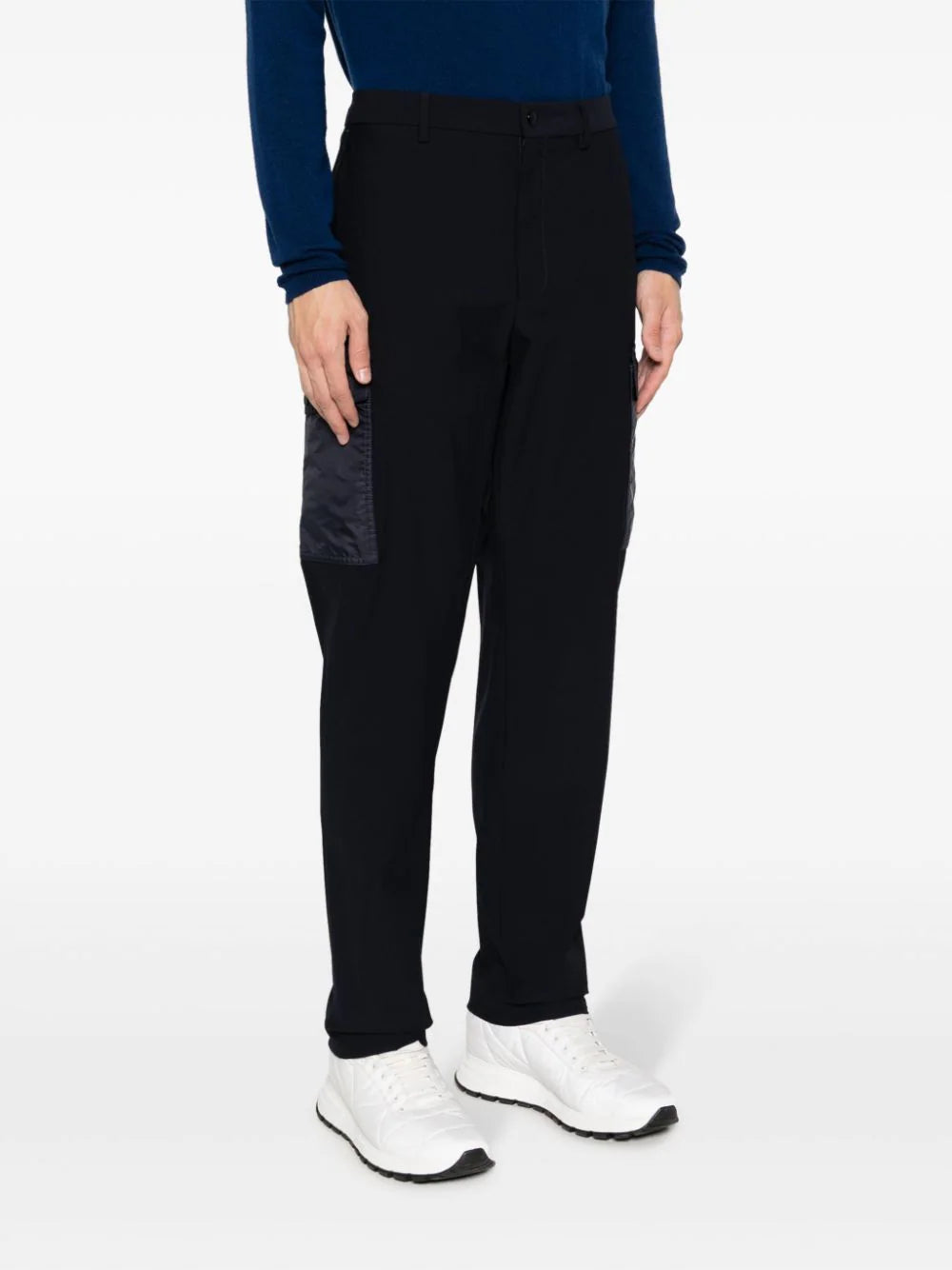 MONCLER MEN Jersey Felt Logo Patch Trousers Navy - MAISONDEFASHION.COM