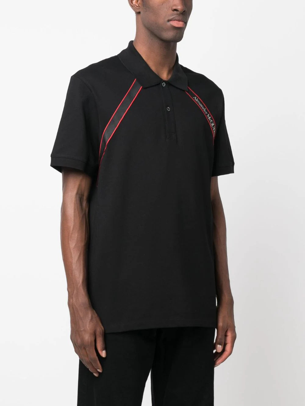 ALEXANDER MCQUEEN Tape Logo Cotton Polo Shirt Black ALEXANDER MCQUEEN Tape Logo Cotton Polo Shirt Black