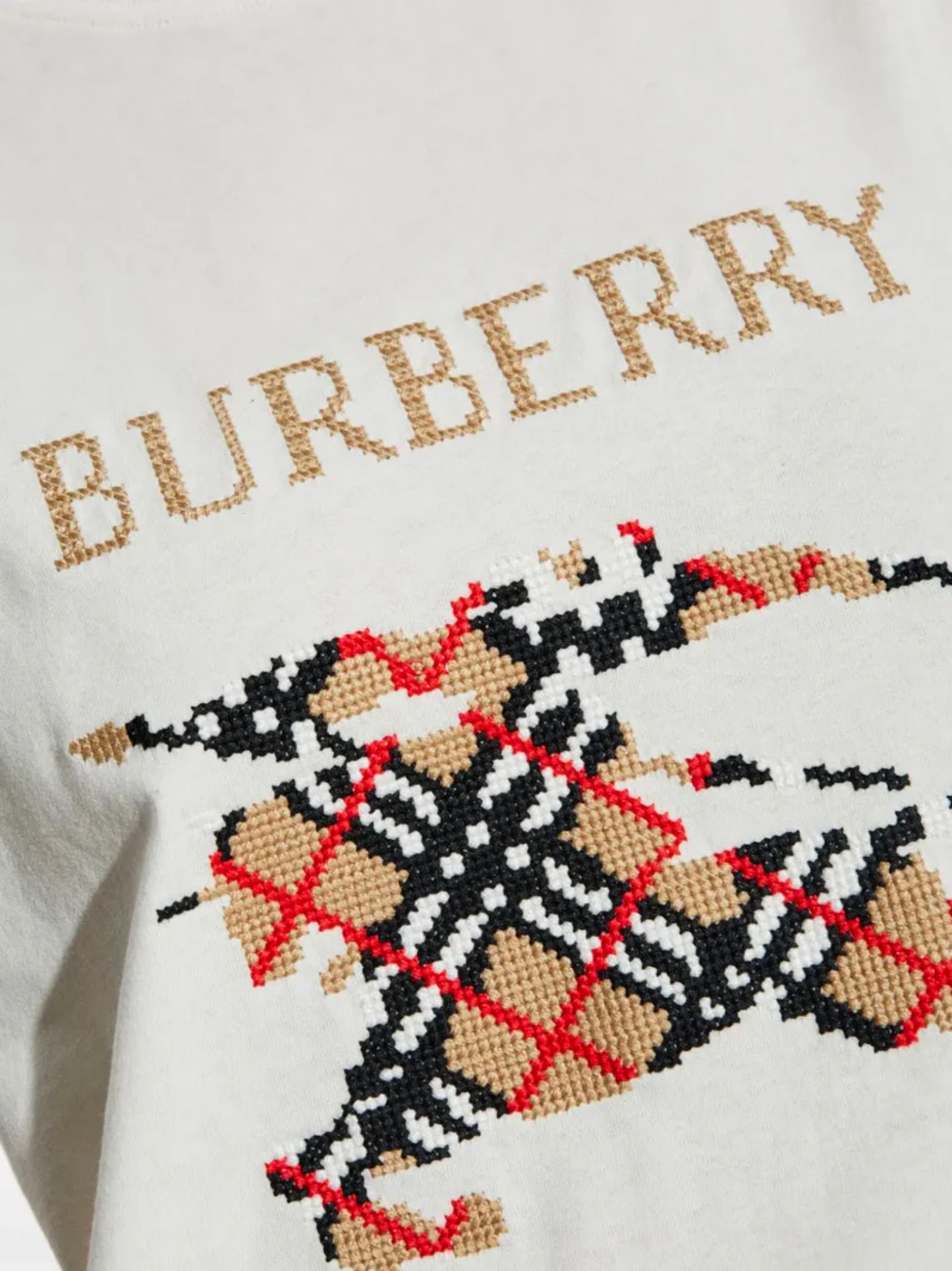 BURBERRY WOMEN Logo Embroidered Checked T-Shirt Chalk BURBERRY WOMEN Logo Embroidered Checked T-Shirt Chalk