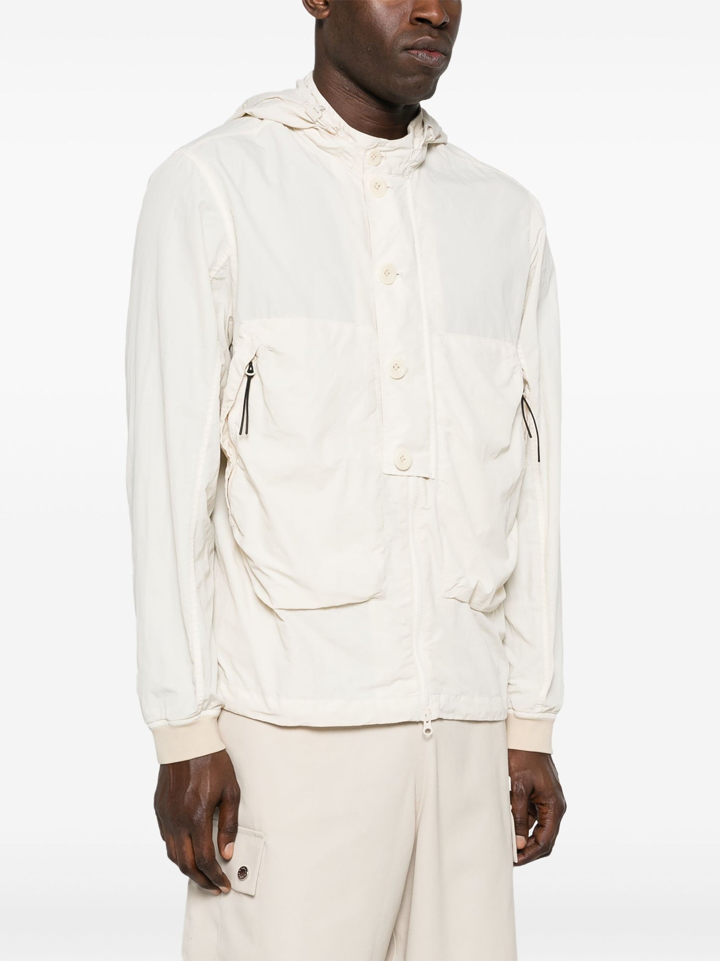 C.P. COMPANY Flatt Nylon Goggle Overshirt Button Up Jacket Beige –