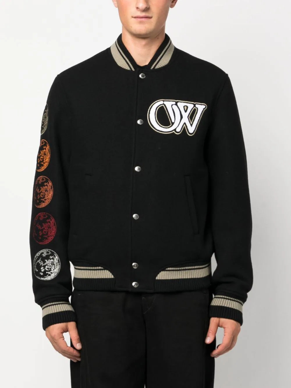 OFF-WHITE MEN Moon Phase Varsity Field Jacket Black/White - MAISONDEFASHION.COM