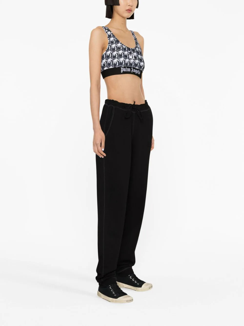 PALM ANGELS WOMEN Palm Logo Sports Bra Black/White - MAISONDEFASHION.COM