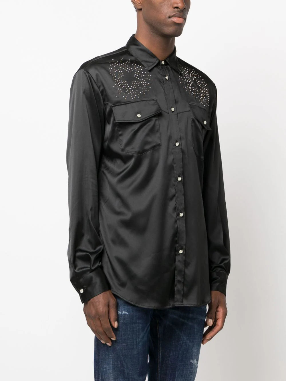 DSQUARED2 Embellished Satin Shirt Black - MAISONDEFASHION.COM