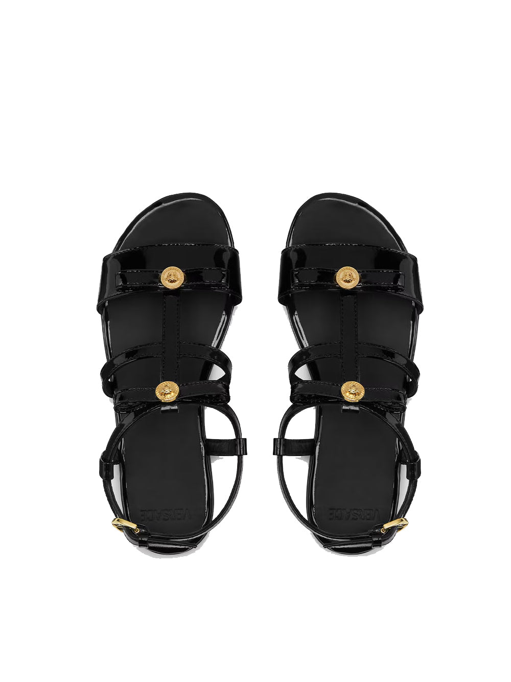VERSACE KIDS Girls Gianni Ribbon KIds Sandals Black Gold - MAISONDEFASHION.COM