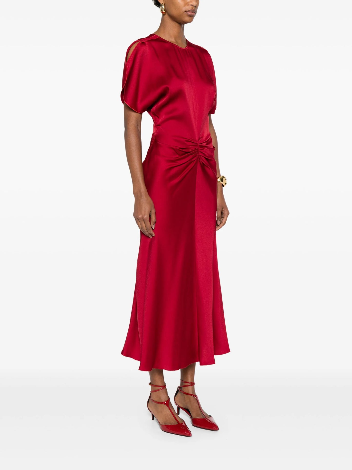 VICTORIA BECKHAM WOMEN Gathered Waist Midi Dress Rose VICTORIA BECKHAM WOMEN Gathered Waist Midi Dress Rose