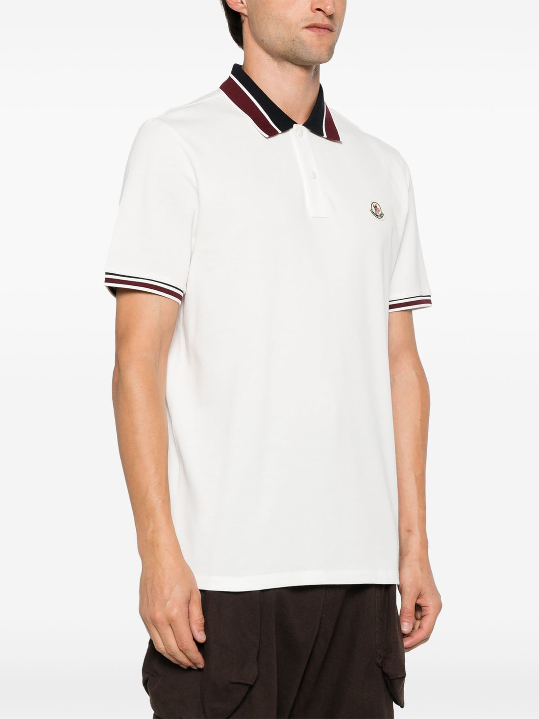 MONCLER Logo Patch Cotton Polo Shirt White