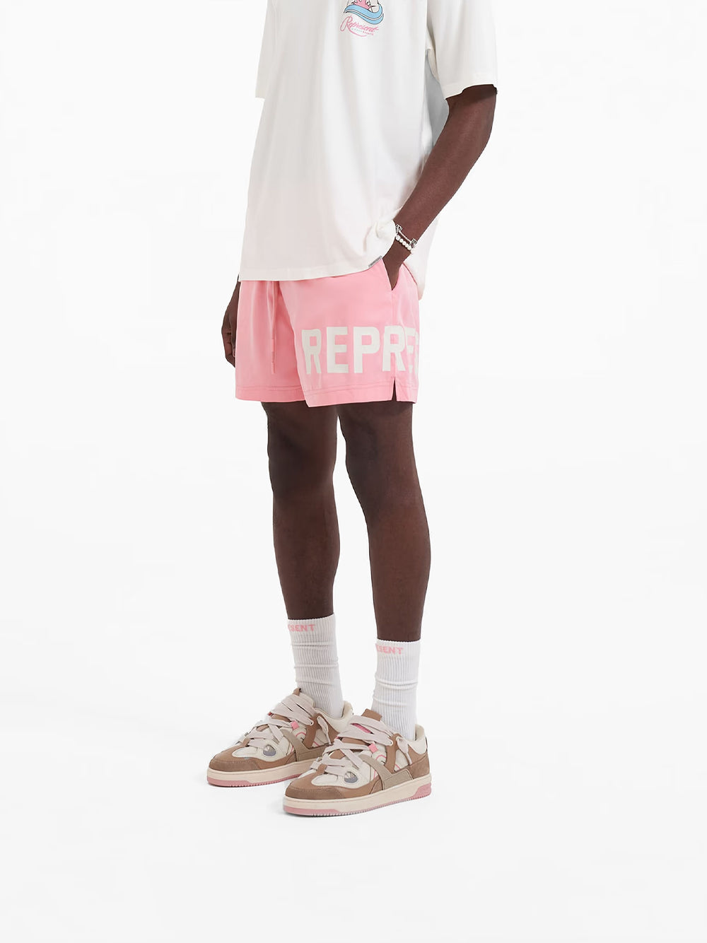 REPRESENT Logo Print Drawstring Swim Shorts Flamingo Pink