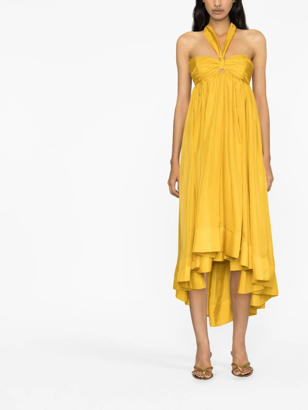 ZIMMERMANN WOMEN Devi Halter Maxi Dress Mustard - MAISONDEFASHION.COM