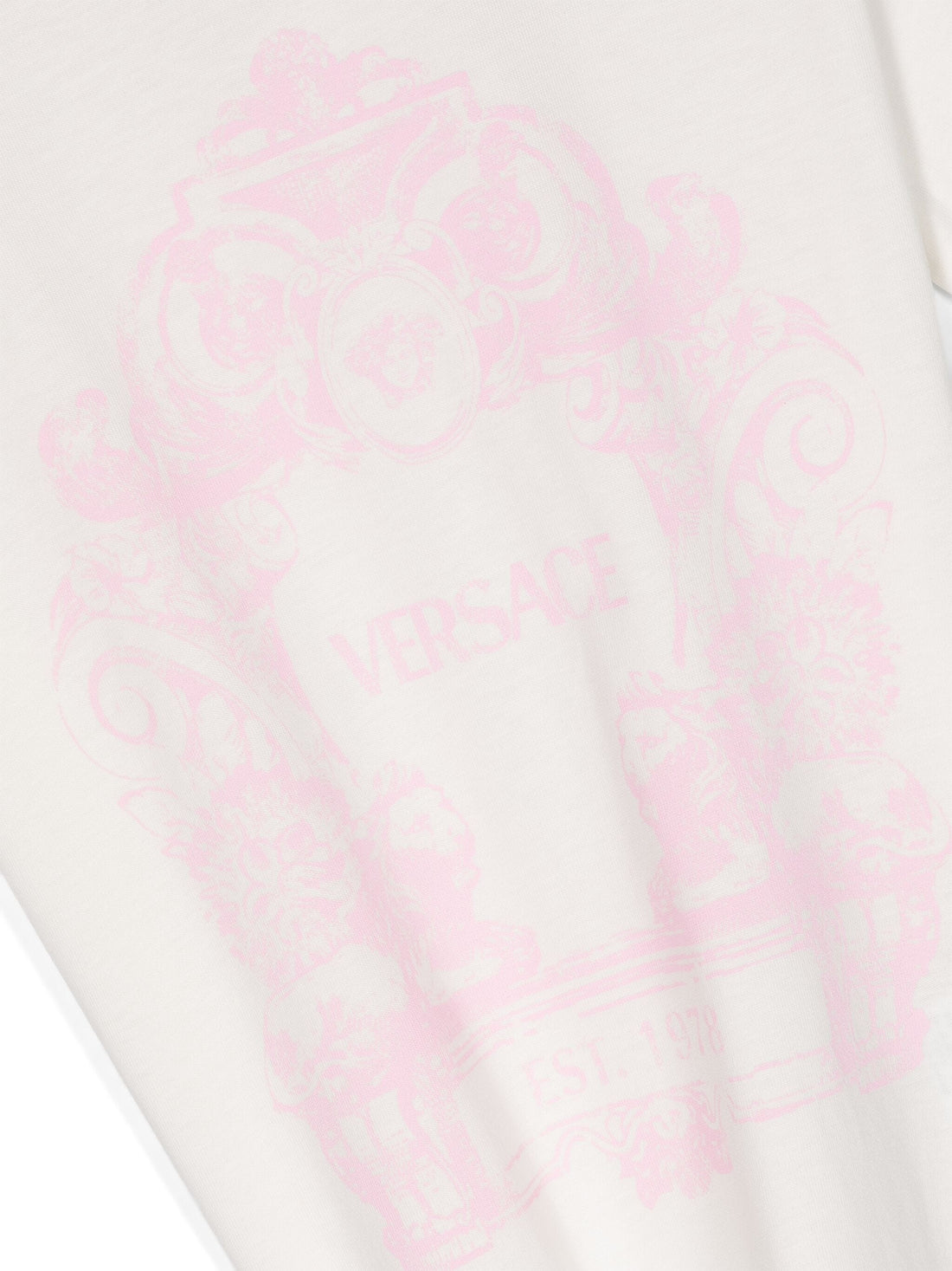VERSACE KIDS Girls Cartouche Print T-Shirt White/Pink - MAISONDEFASHION.COM