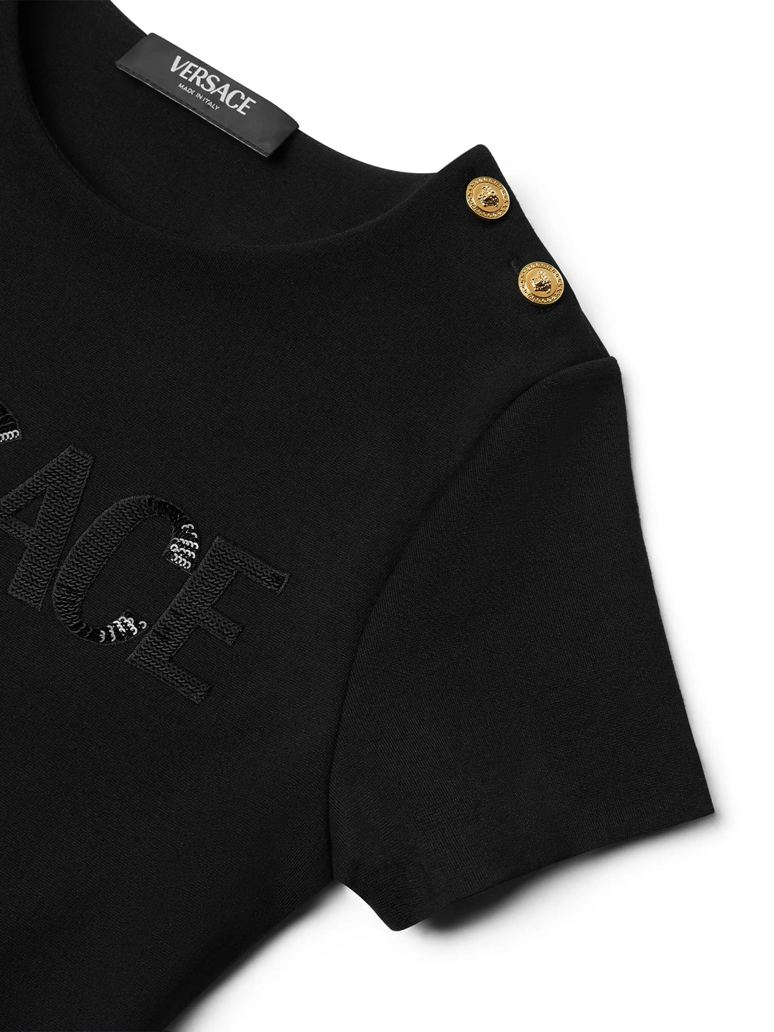 VERSACE KIDS Girls Sequin-logo Dress Black - MAISONDEFASHION.COM