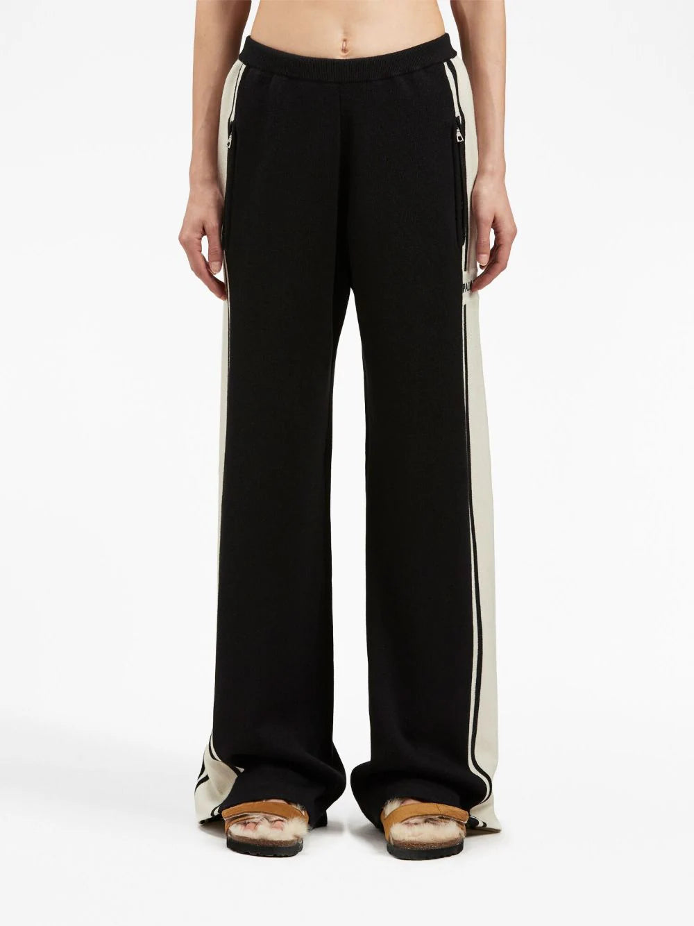 PALM ANGELS WOMEN Racing Knit Track Pants Black/Butter - MAISONDEFASHION.COM