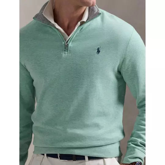 RALPH LAUREN Logo Embroidered Cotton Quarter Zip Sweatshirt Green