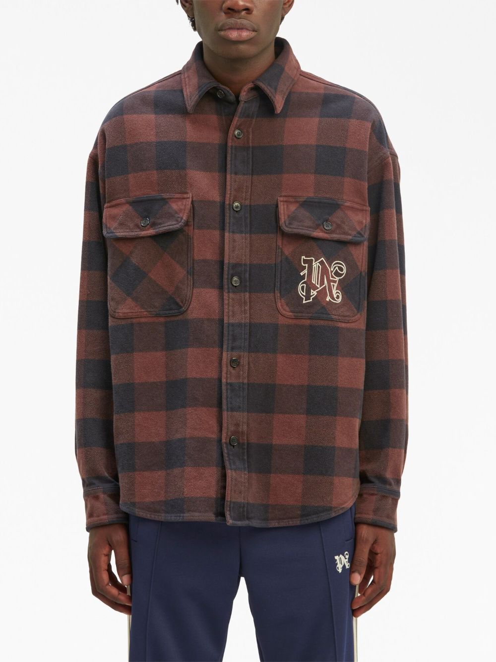 PALM ANGELS MEN PA Monogram Check Overshirt Brown - MAISONDEFASHION.COM