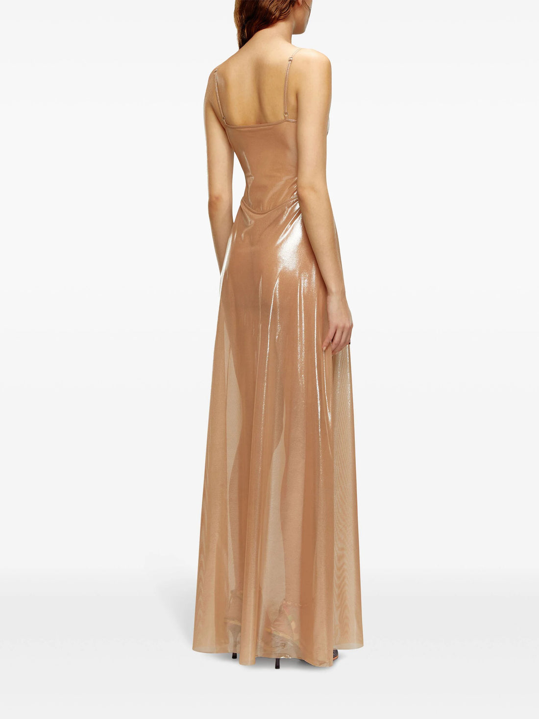 DIESEL WOMEN Long Slip Dress In Shiny Stretch Tulle Nude - MAISONDEFASHION.COM
