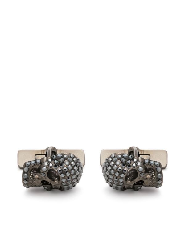 ALEXANDER MCQUEEN Studded Skull Cufflinks Silver - MAISONDEFASHION.COM