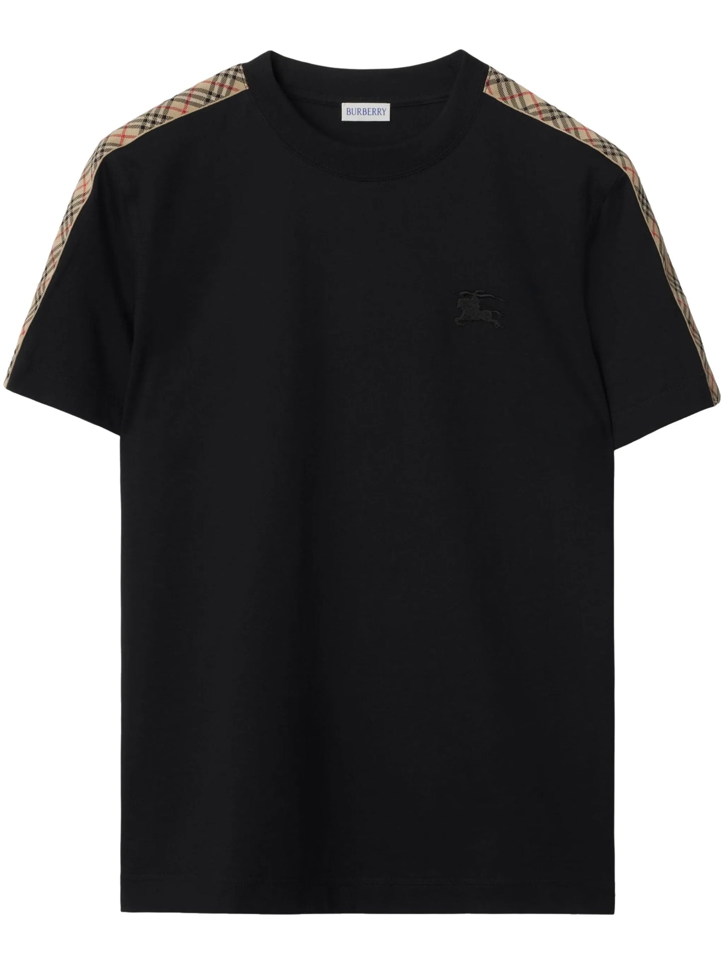 BURBERRY Check Trim Cotton T-shirt Black - MAISONDEFASHION.COM
