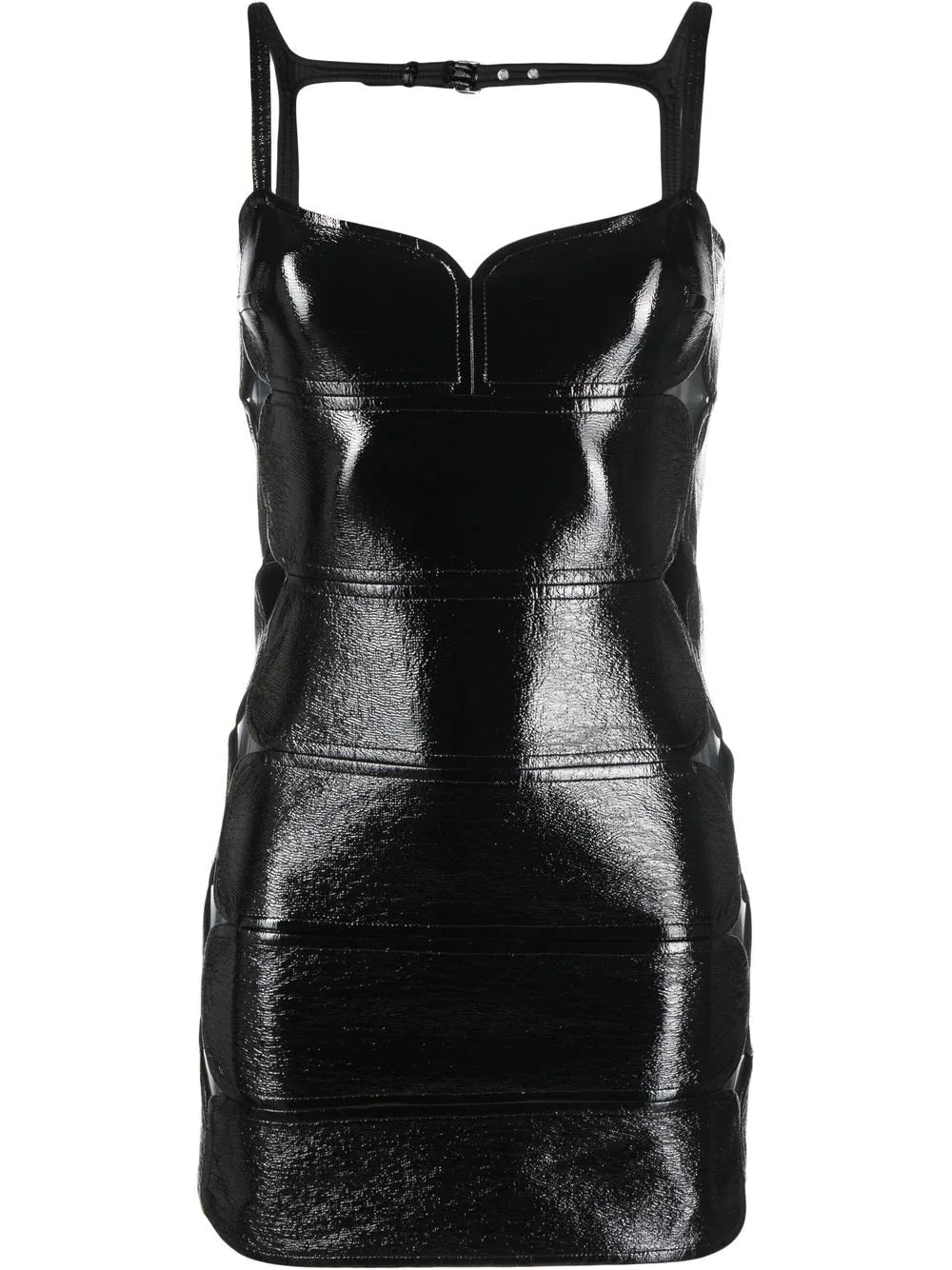 COURRÉGES WOMEN Cut-out Glossy Mini Dress Black - MAISONDEFASHION.COM