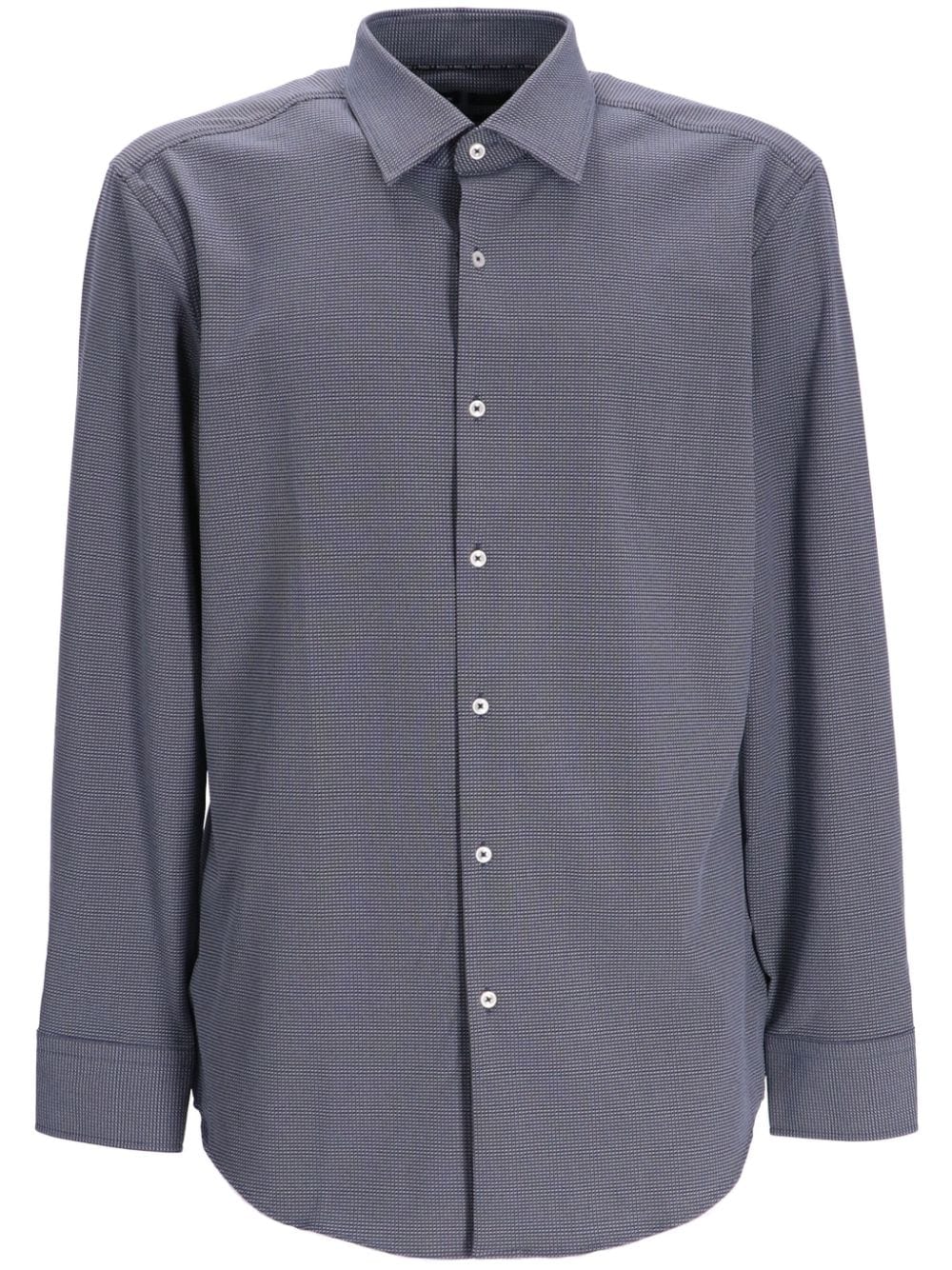 BOSS MEN Slim-fit Long-sleeved Cotton Shirt Dark Blue - MAISONDEFASHION.COM