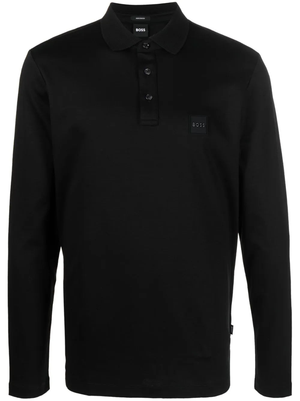 BOSS MEN Relaxed-fit Long-sleeved Cotton Polo Shirt Black - MAISONDEFASHION.COM