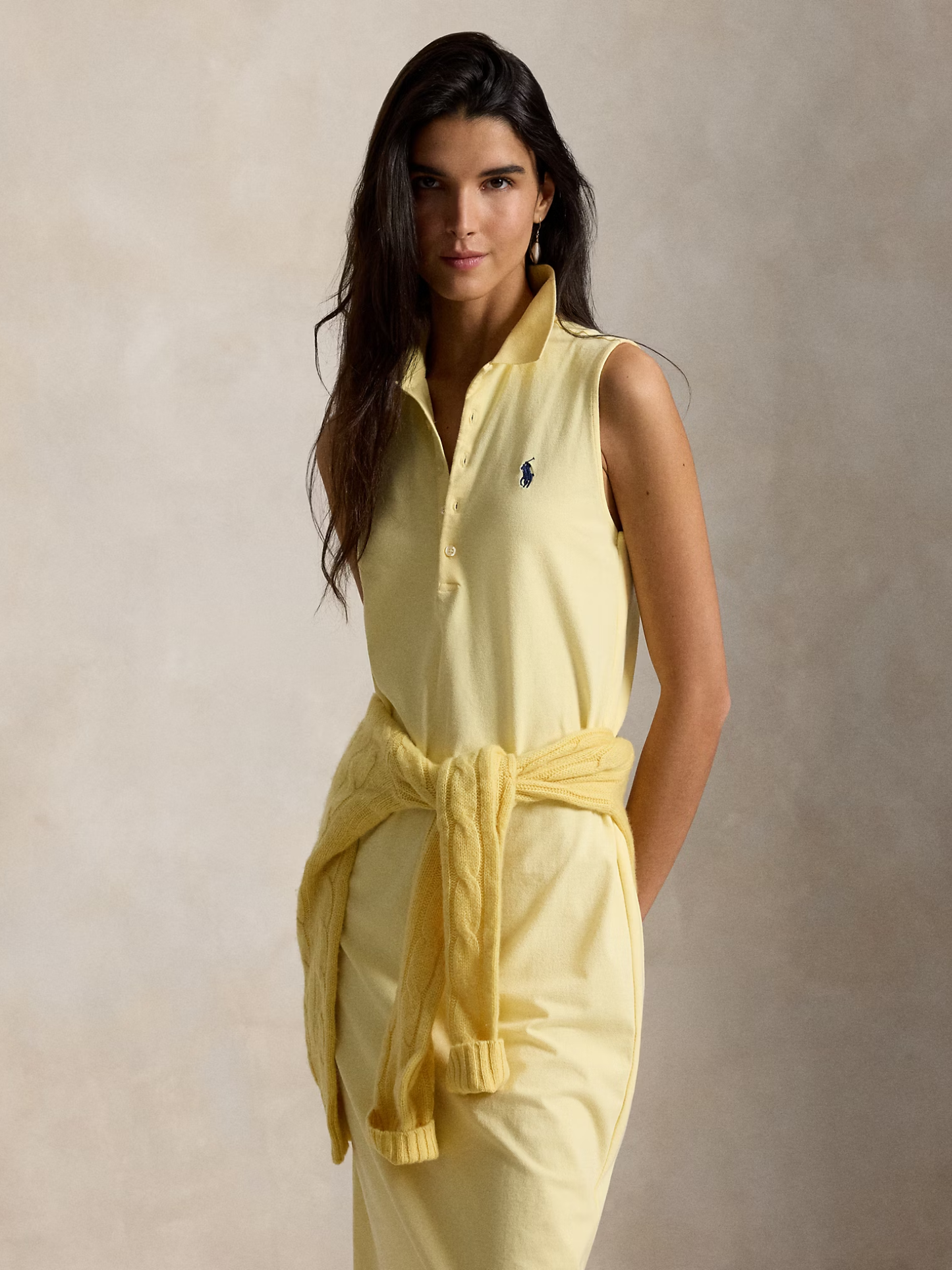 RALPH LAUREN WOMEN Stretch-Cotton Sleeveless Polo Dress Yellow
