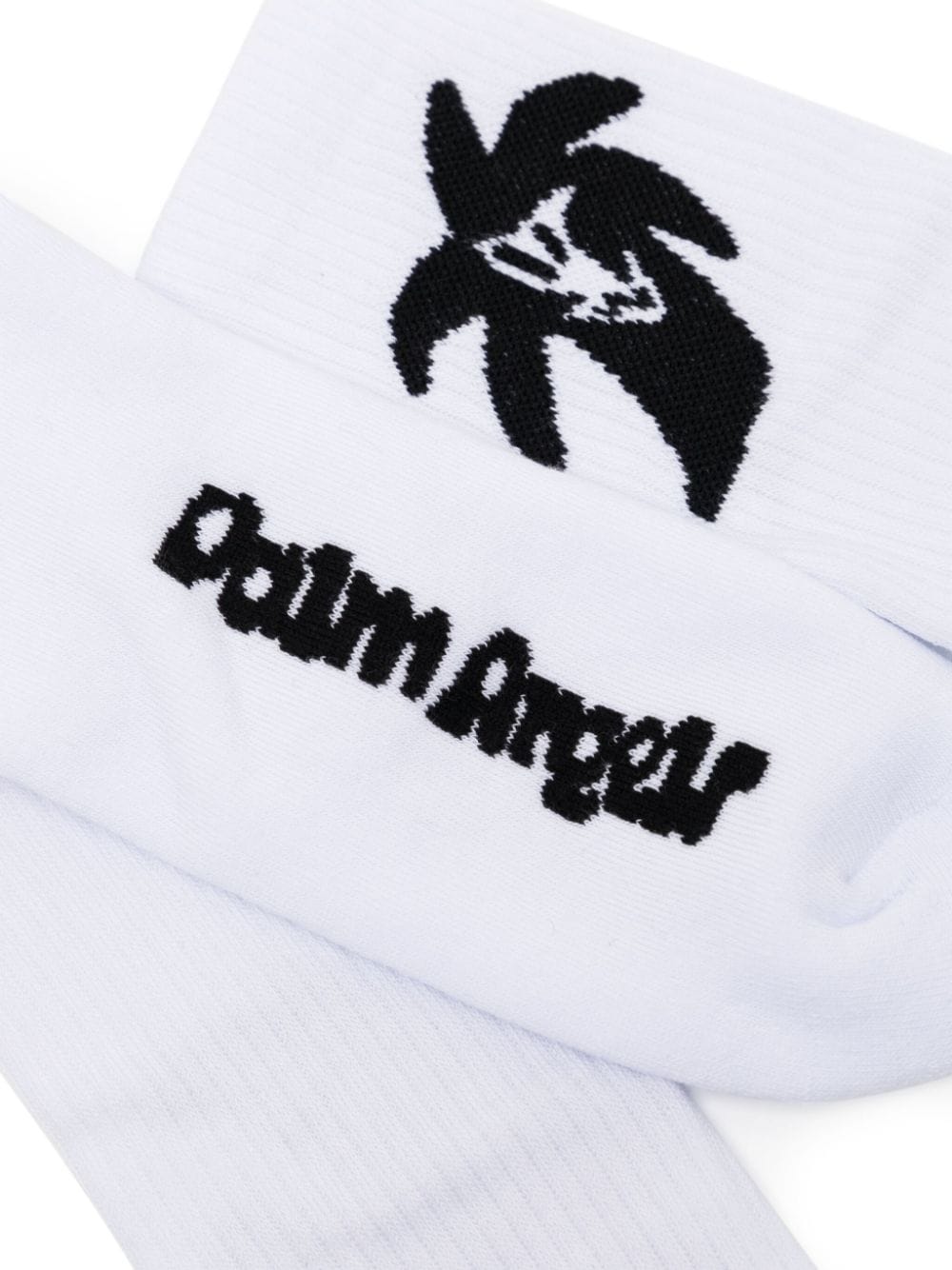 PALM ANGELS MEN "Hunter" Graphic Socks White Black - MAISONDEFASHION.COM
