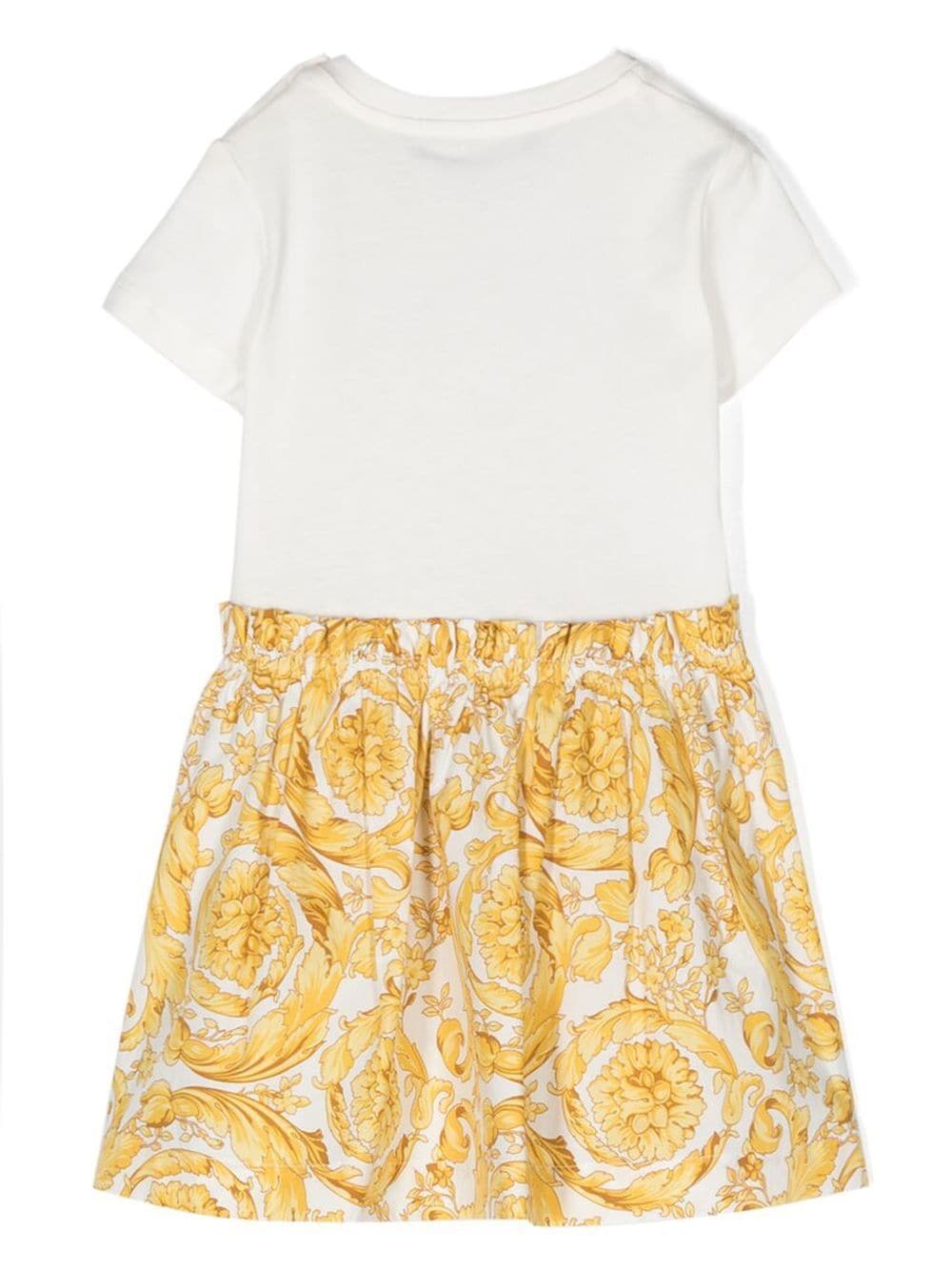 VERSACE BABY Greca-print Cotton Dress White/Yellow - MAISONDEFASHION.COM