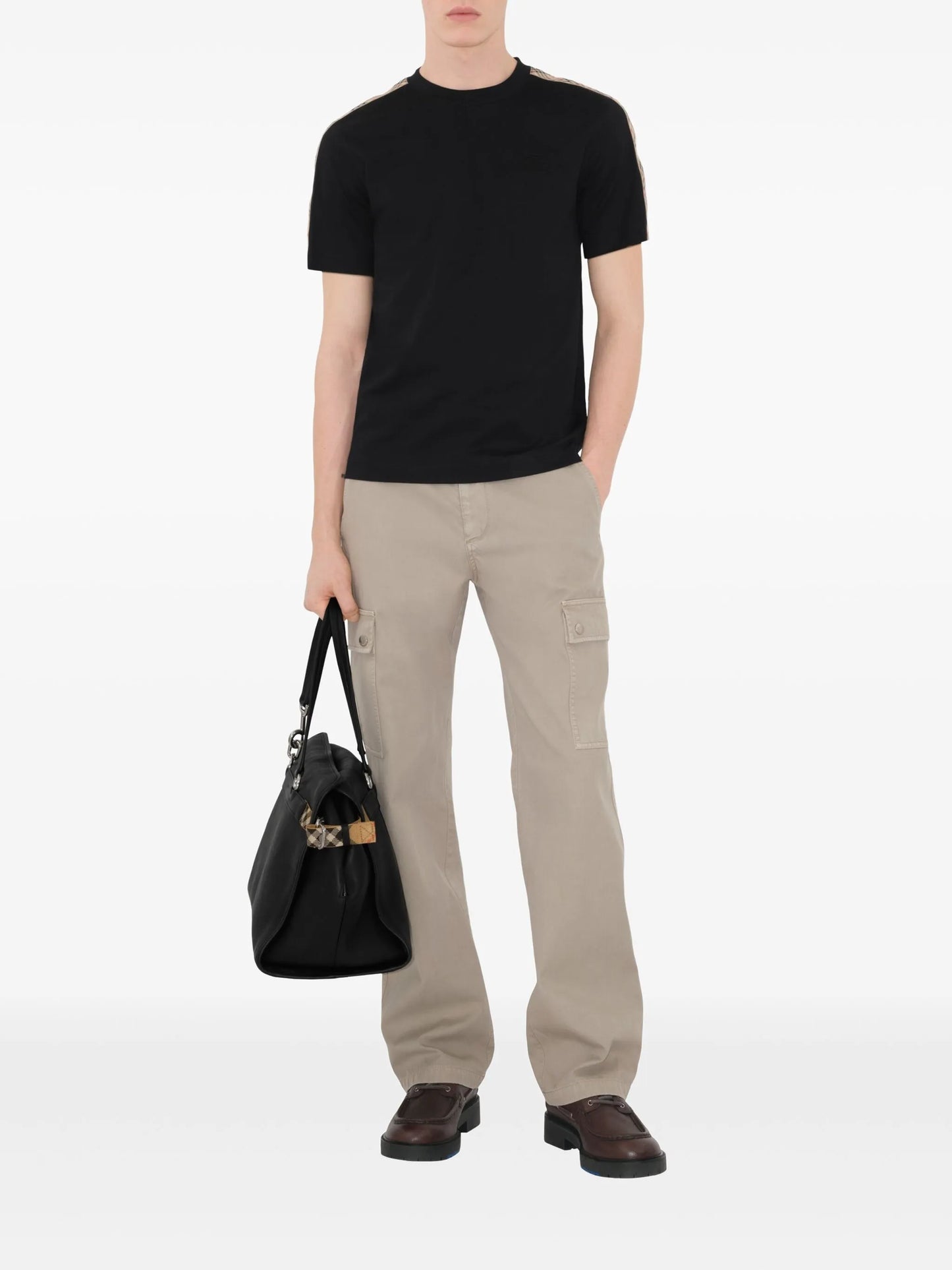 BURBERRY Check Trim Cotton T-shirt Black - MAISONDEFASHION.COM