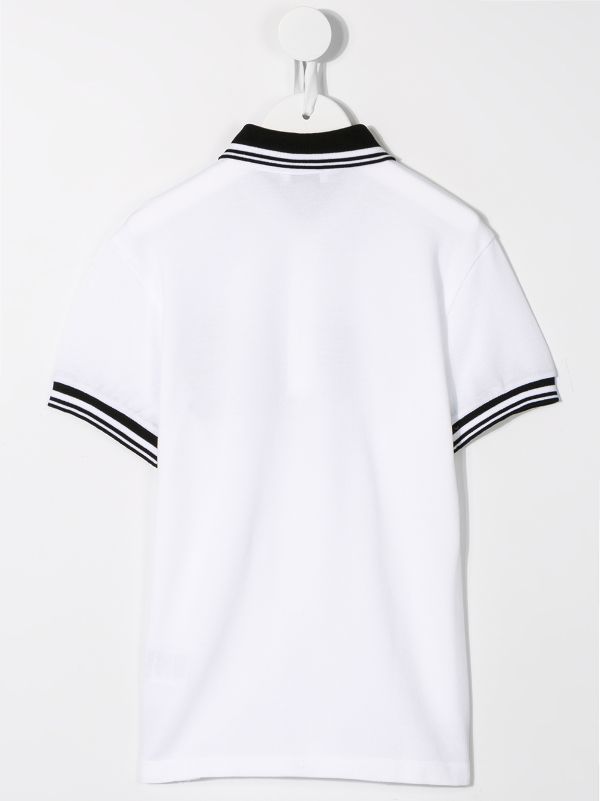 DOLCE & GABBANA KIDS Boys Embroidered Patch Polo Shirt White/Black - MAISONDEFASHION.COM