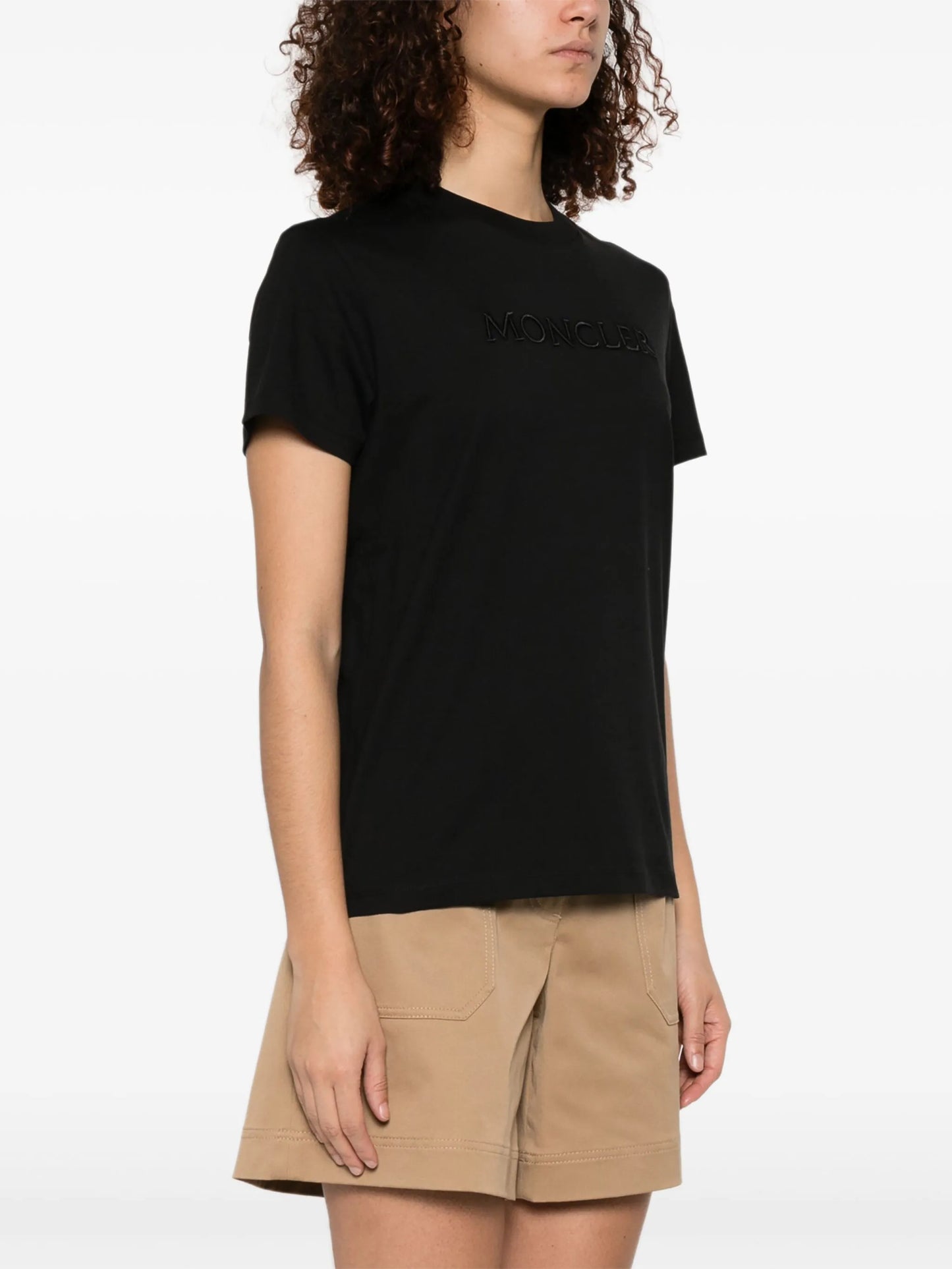 Tシャツ・カットソー MONCLER WOMEN Embroidered Tonal Logo Cotton T-Shirt Black MONCLER WOMEN Embroidered Tonal Logo Cotton T-Shirt Black