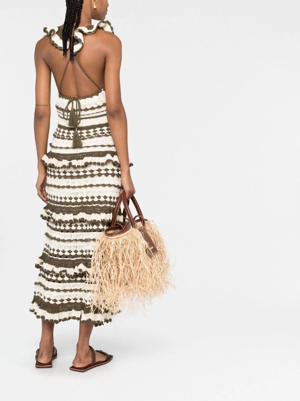 ZIMMERMANN WOMEN Devi Crochet Frill Dress Khaki/Cream –