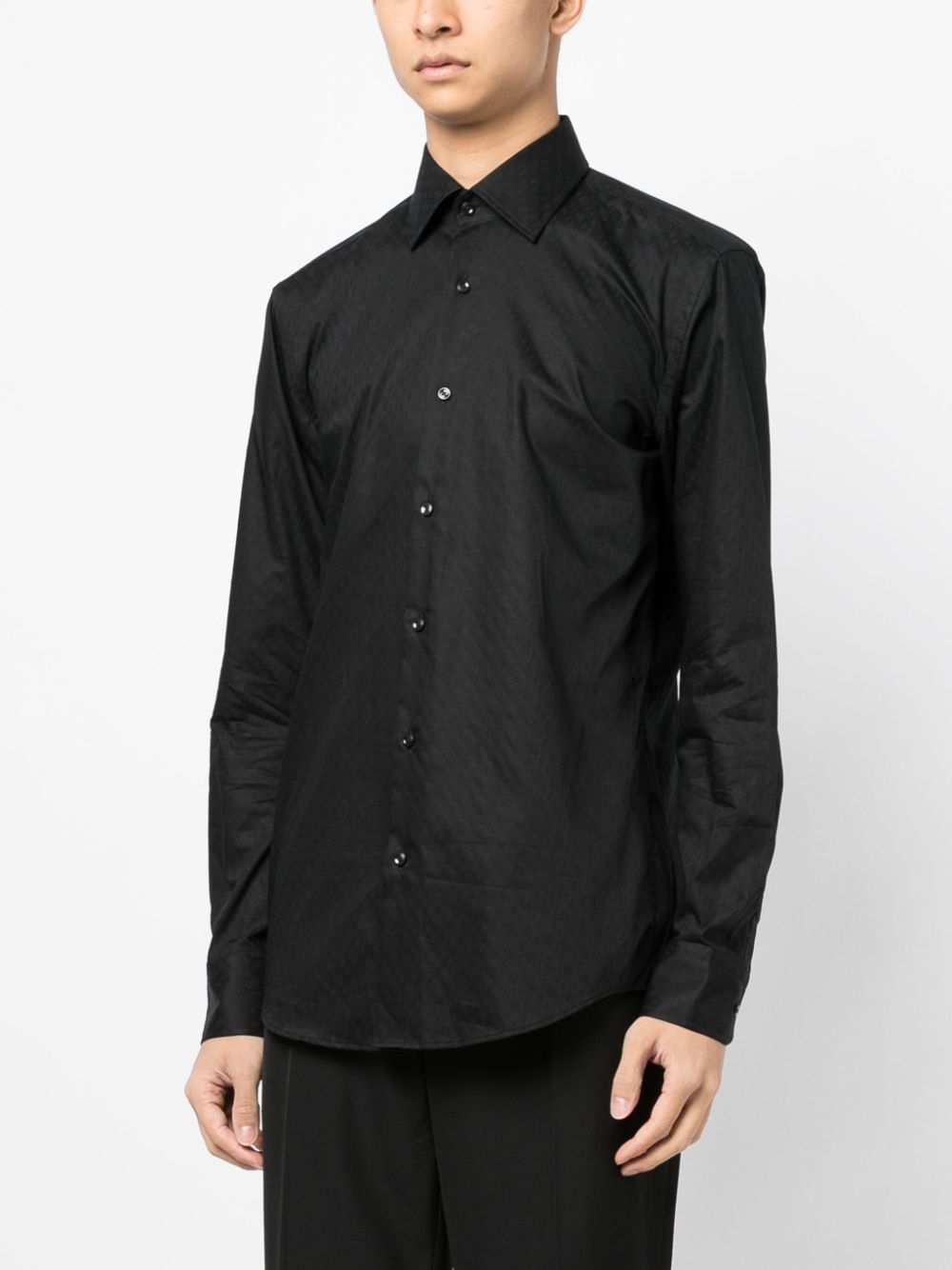 BOSS MEN Slim-fit Faded Abstract-print Long-sleeved Shirt Black - MAISONDEFASHION.COM