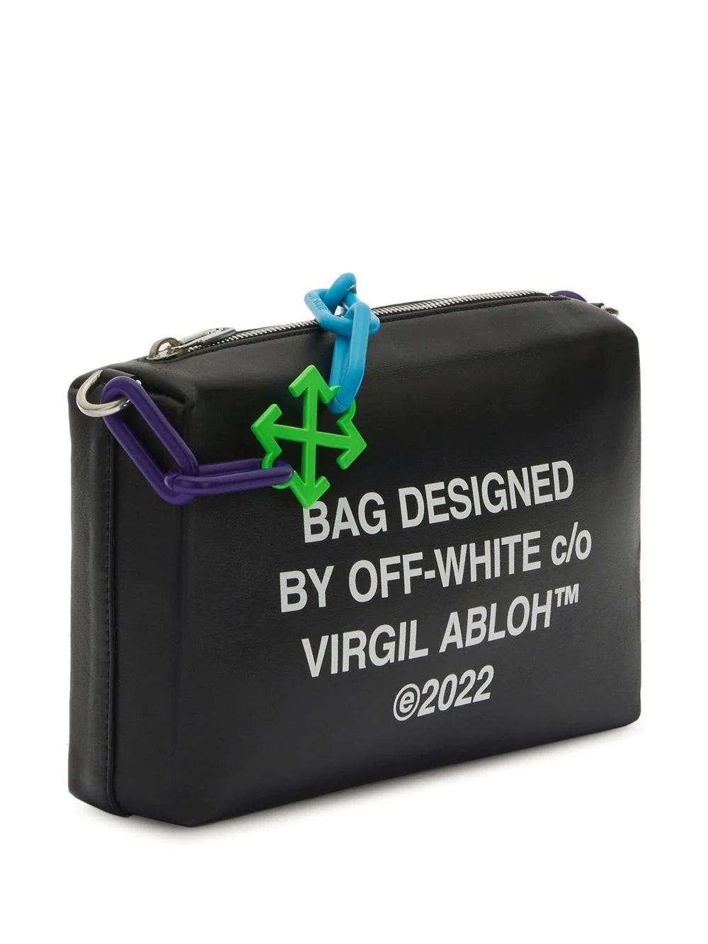 OFF-WHITE WOMEN Block Pouch Quote Clutch Bag Black/Green - MAISONDEFASHION.COM