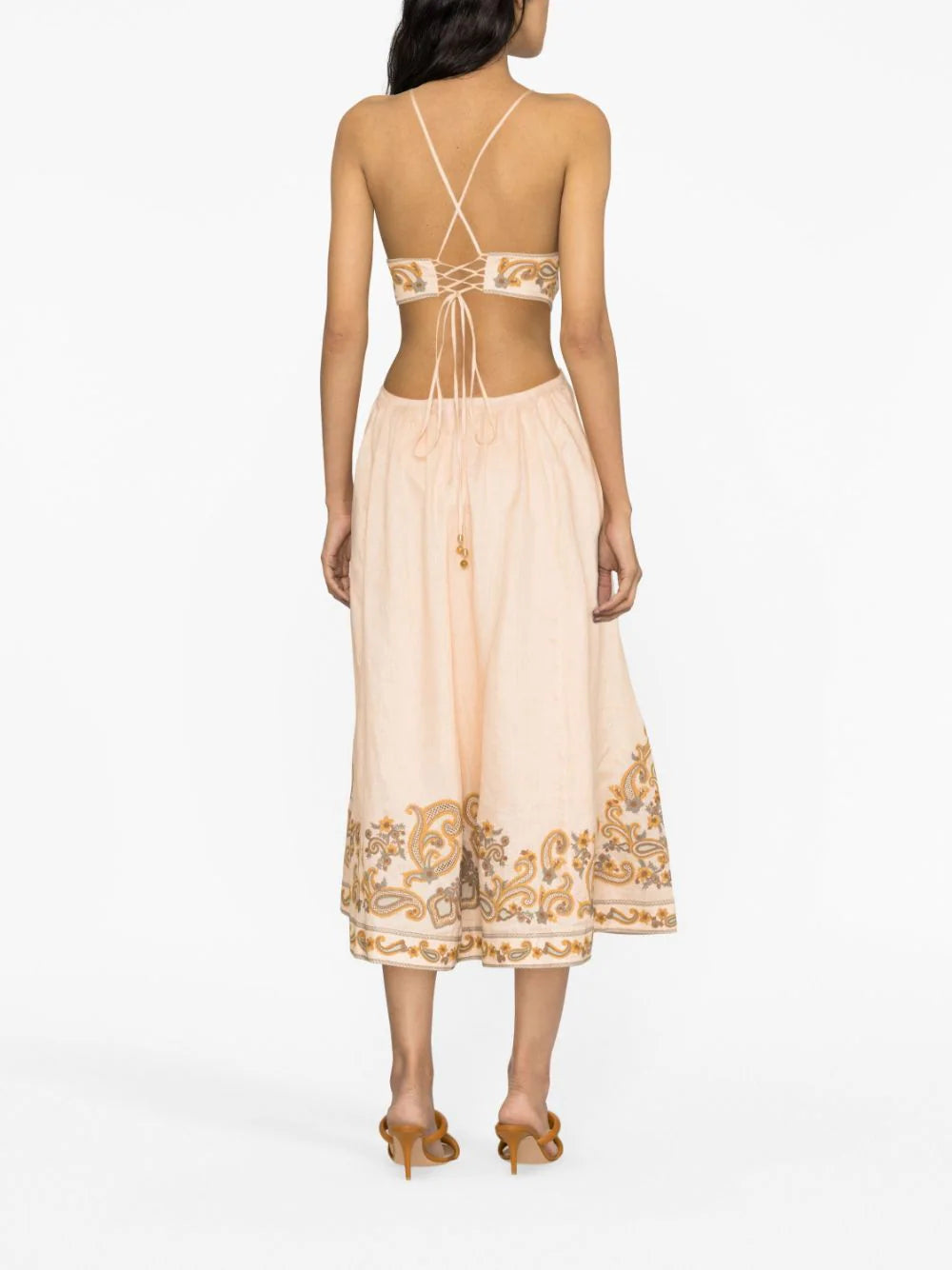ZIMMERMANN WOMEN Devi Halter Tie Midi Dress Sage Gold – MAISONDEFASHION.COM