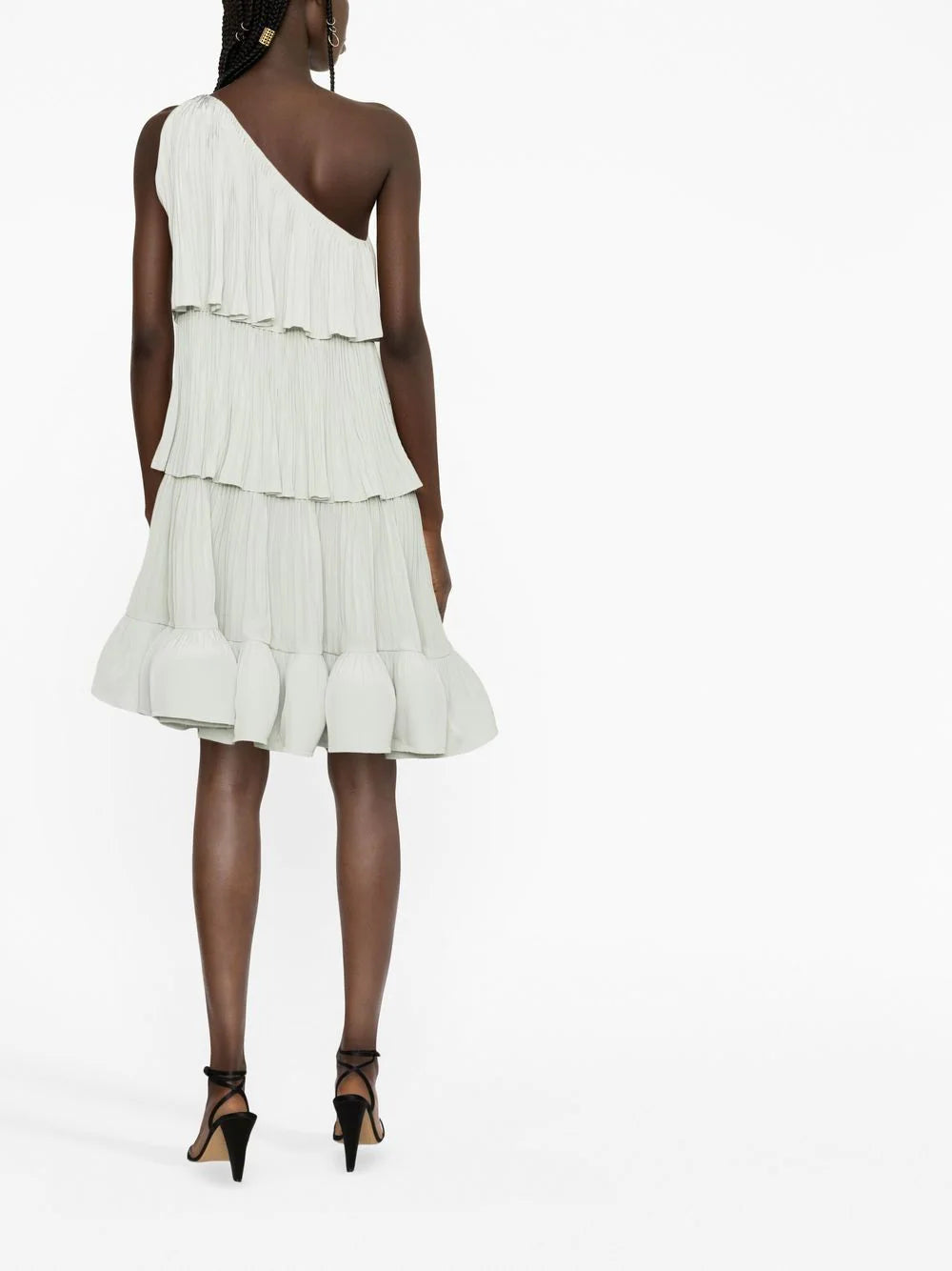 LANVIN WOMEN Asymetric 3 Layer Dress With Ruffles Sage - MAISONDEFASHION.COM
