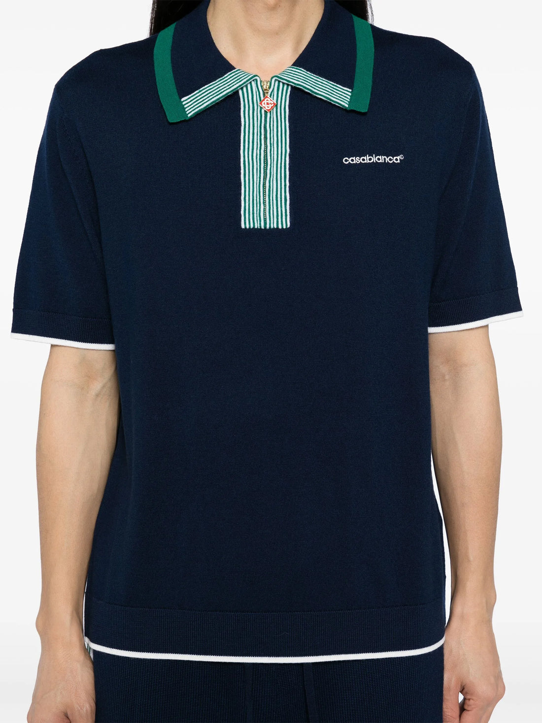 CASABLANCA Logo Patch Tennis Polo Shirt Navy