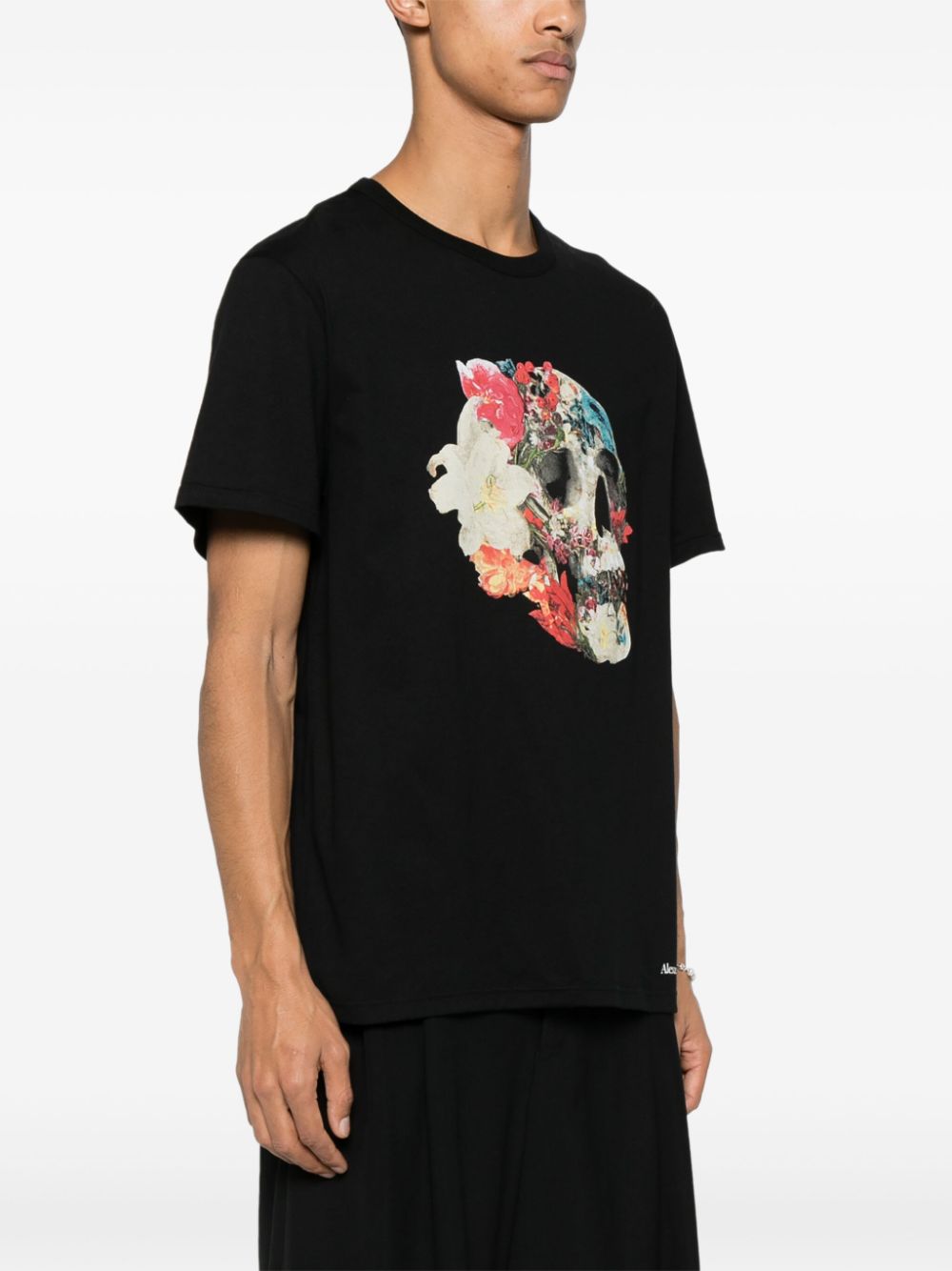 ALEXANDER MCQUEEN Floral Skull Print Cotton T-Shirt Black