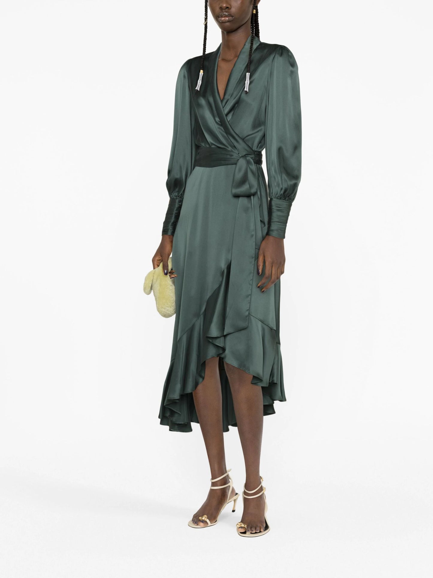 zimmermann green silk dress Satin Zimmermann Emerald Green Dress Silk-satin Midi Wrap Dress Green Dark