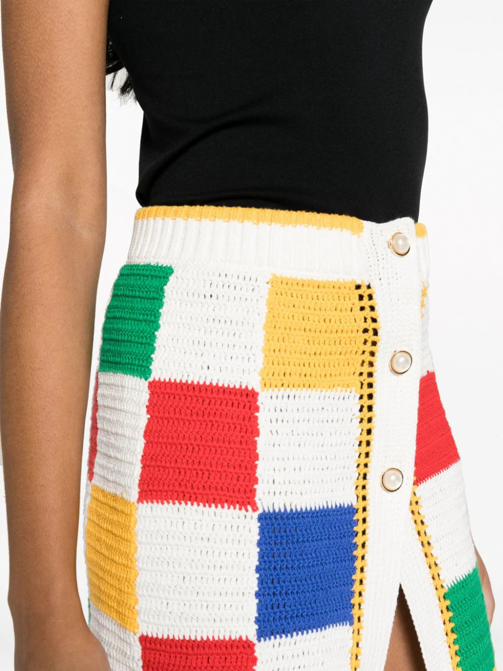 CASABLANCA WOMEN Scuba Square Checked Crochet Knit Miniskirt Multicolour - MAISONDEFASHION.COM
