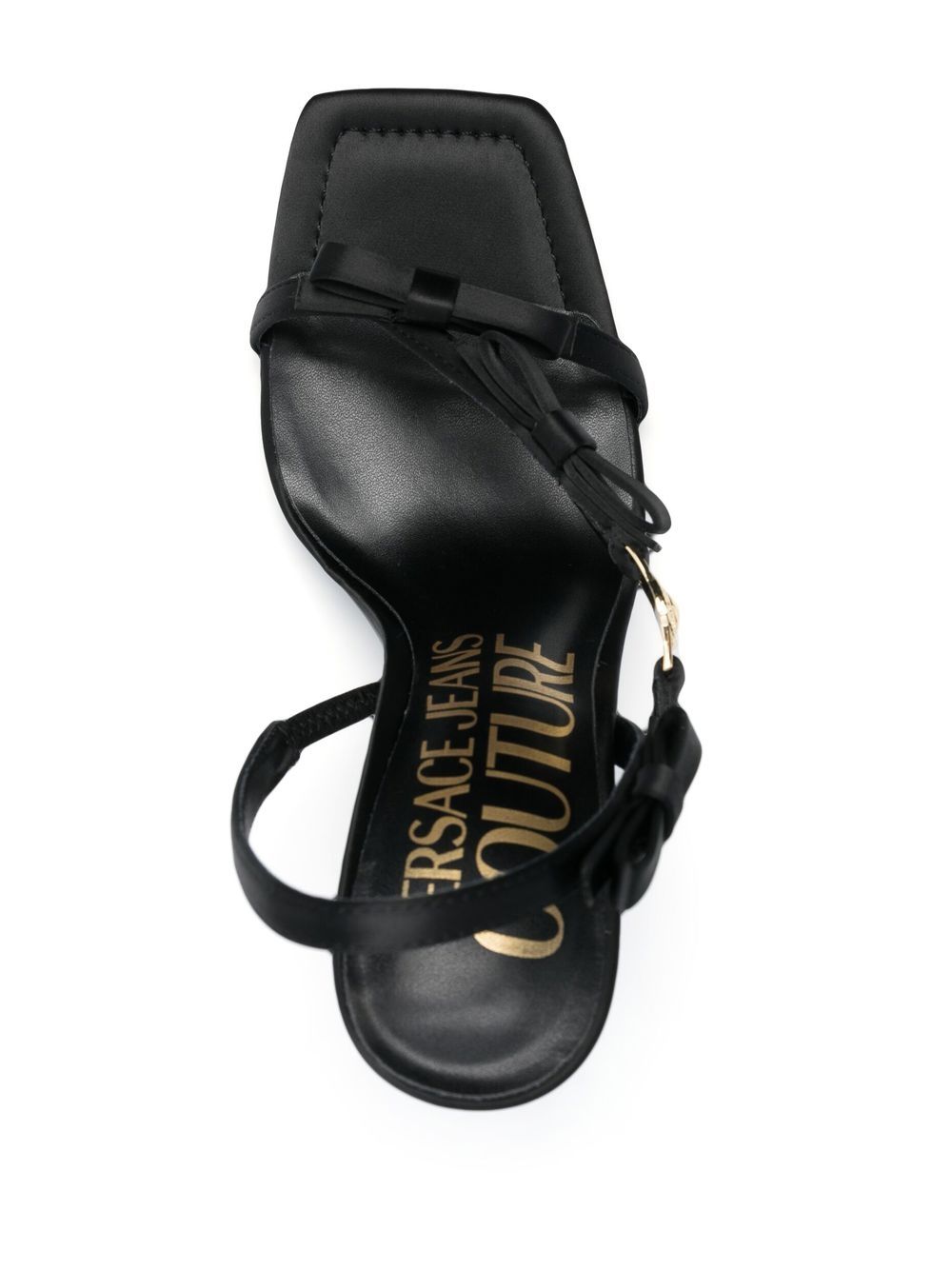 VERSACE WOMEN Kirsten Bow Open Sandals Black/Gold - MAISONDEFASHION.COM