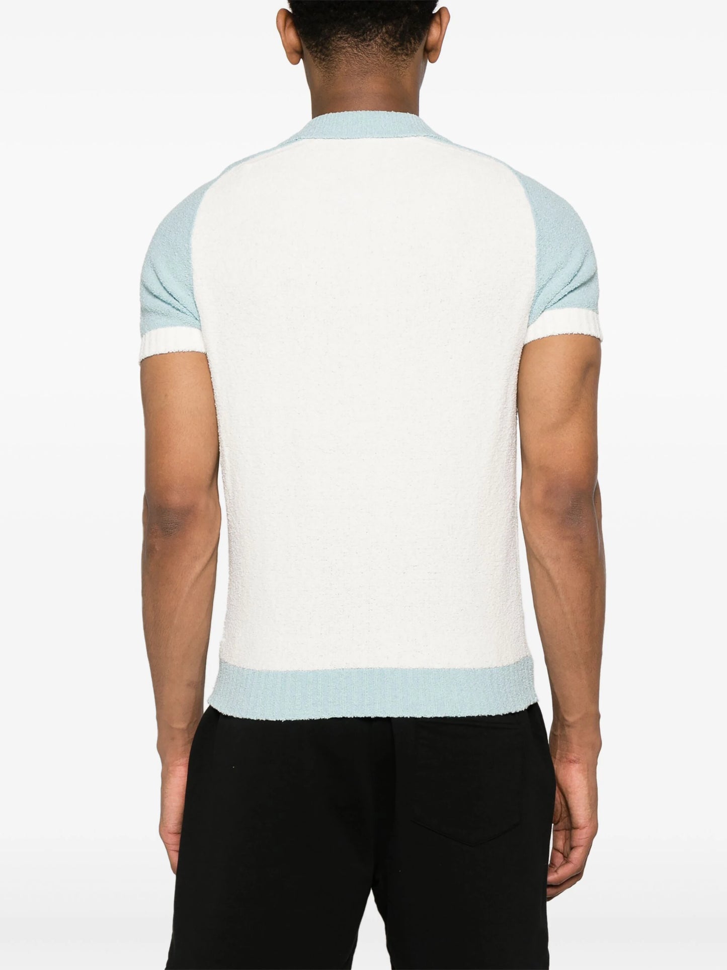 CASABLANCA Colour Block Boucle Polo Shirt White Blue CASABLANCA Colour Block Boucle Polo Shirt White Blue